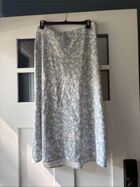 Women's Light Blue Floral Midi Skirt